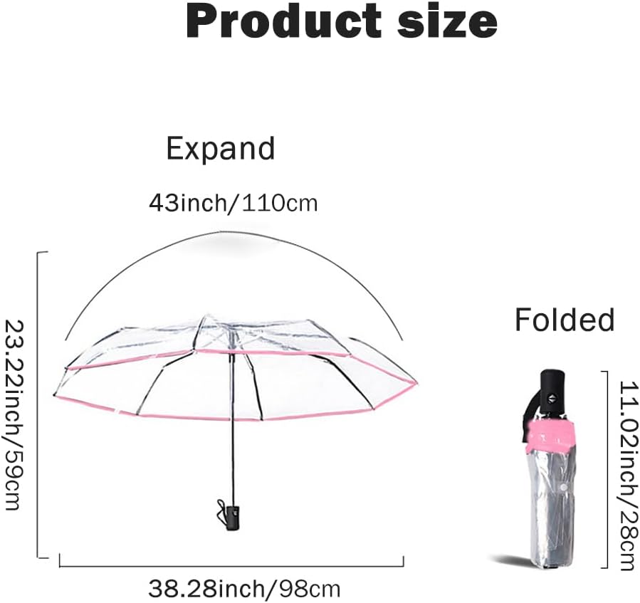Clear Umbrella,Auto Open Close Transparent Compact Umbrellas 8 Ribs,Windproof Travel Umbrellas for Rain,Portable Clear Rain Umbrella for Travel,for Adult Unisex