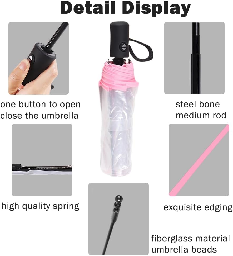 Clear Umbrella,Auto Open Close Transparent Compact Umbrellas 8 Ribs,Windproof Travel Umbrellas for Rain,Portable Clear Rain Umbrella for Travel,for Adult Unisex