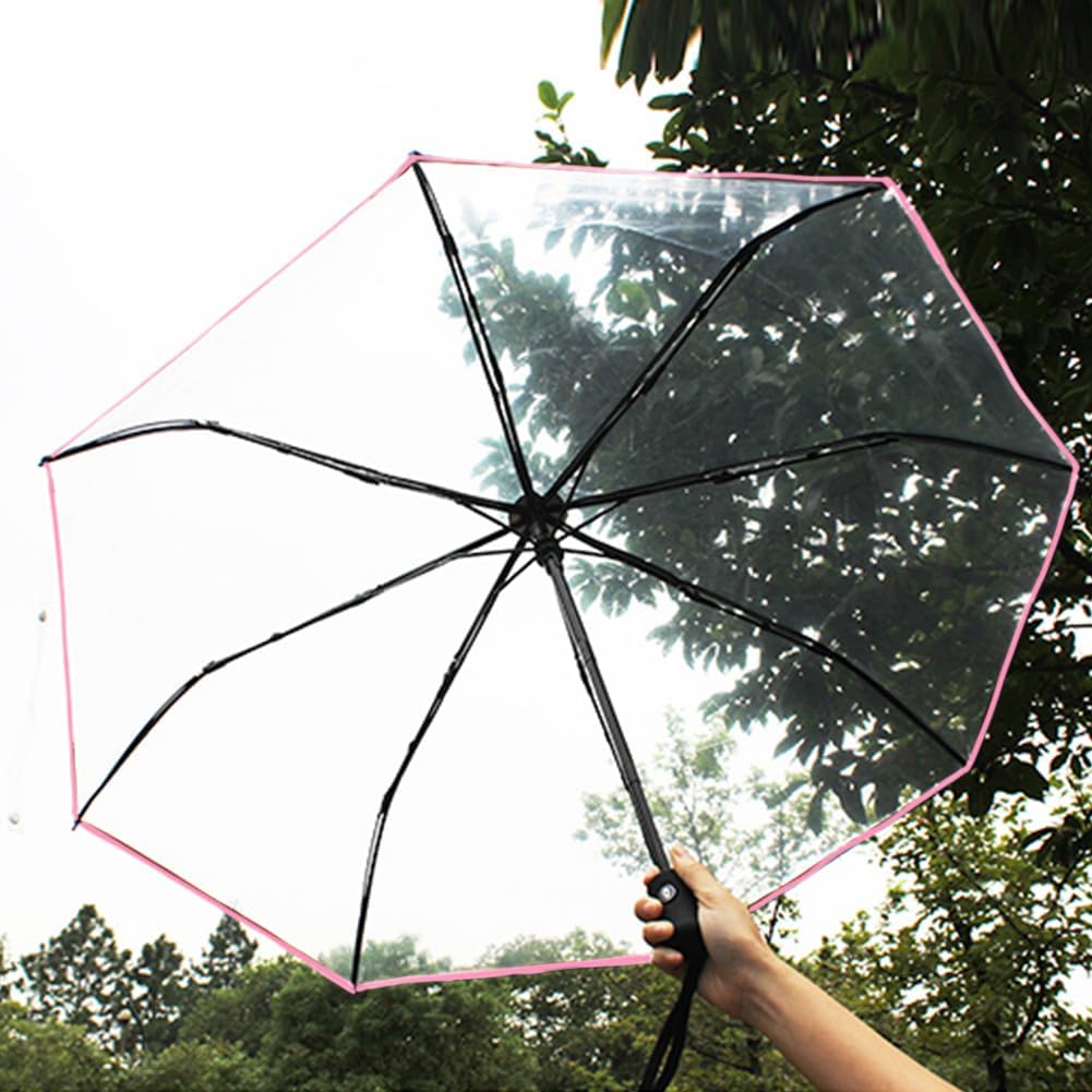 Clear Umbrella,Auto Open Close Transparent Compact Umbrellas 8 Ribs,Windproof Travel Umbrellas for Rain,Portable Clear Rain Umbrella for Travel,for Adult Unisex