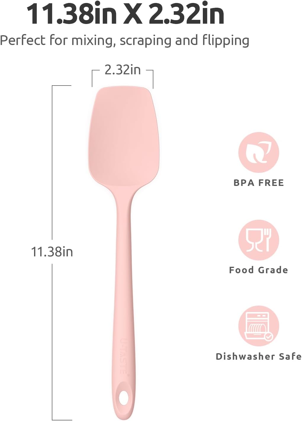 Silicone Spoon Spatula, 600°F High Temp Spoonula, 11.38", Pink