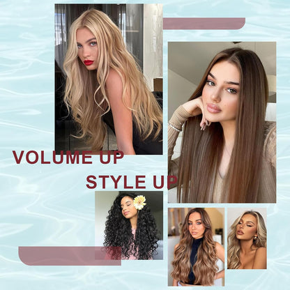 Travel Dual Voltage Hair Dryer Brush 4-in-1 Portable Mini Hot Air Blow Dryer Straightener & Curler Brush, Titanium Round Blowout Styler Volumizer Tools, 110/240V US/EU/UK -Baby Blue & Light Pink