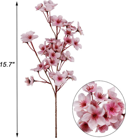Artificial Cherry Blossom Branches, 6 Pcs Fake Peach Flowers Stems Silk Flower for Spring Table Centerpiece Wedding Home Decor (6, Pink)