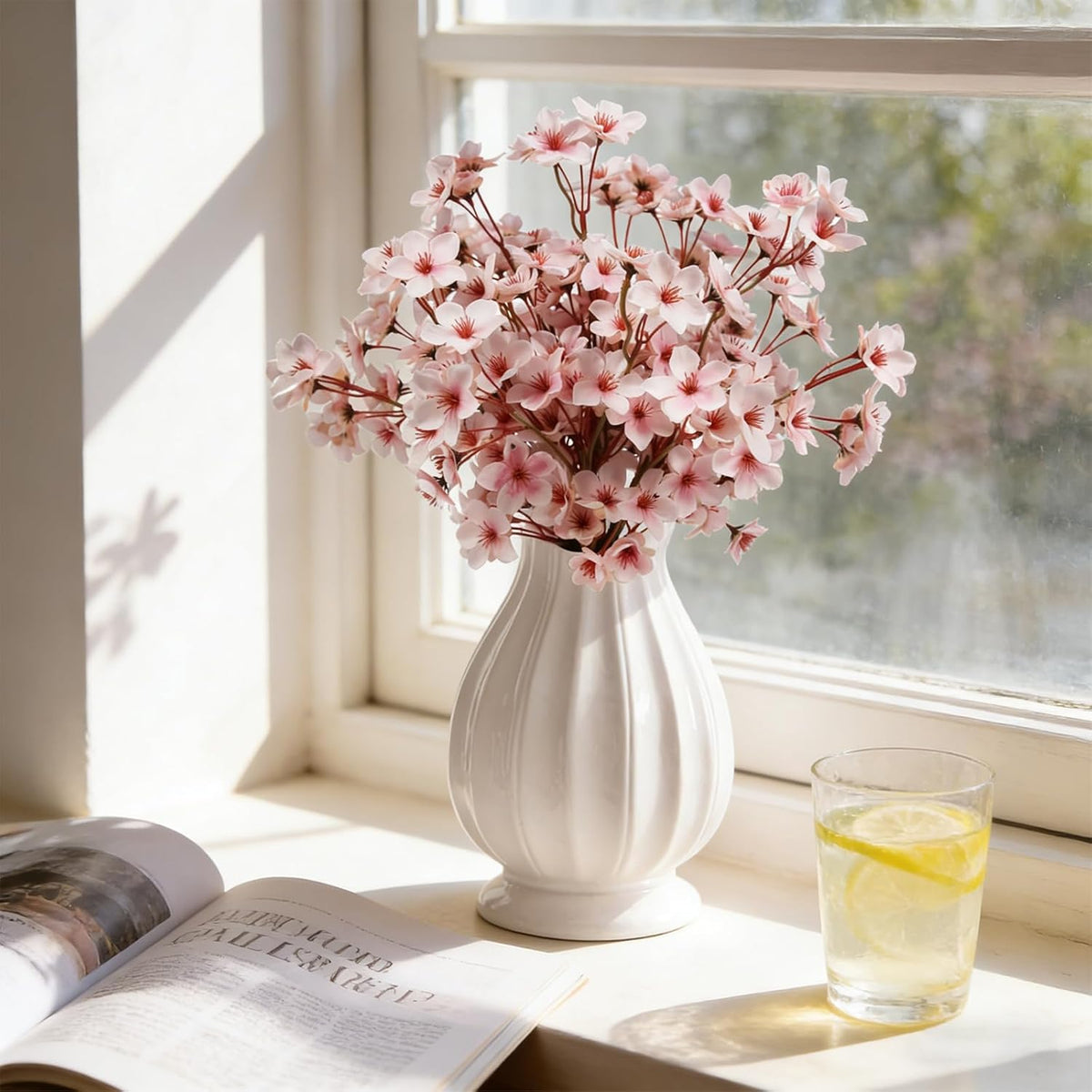 Artificial Cherry Blossom Branches, 6 Pcs Fake Peach Flowers Stems Silk Flower for Spring Table Centerpiece Wedding Home Decor (6, Pink)