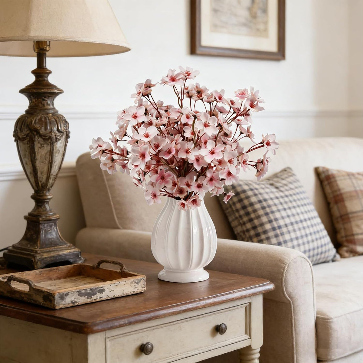 Artificial Cherry Blossom Branches, 6 Pcs Fake Peach Flowers Stems Silk Flower for Spring Table Centerpiece Wedding Home Decor (6, Pink)