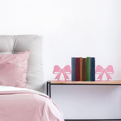 Bow Decor Metal Bookends - Novelty & Cute Bookends for Shelves, Unique and Decorative Book Ends（Pink）