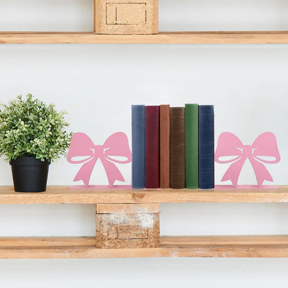 Bow Decor Metal Bookends - Novelty & Cute Bookends for Shelves, Unique and Decorative Book Ends（Pink）