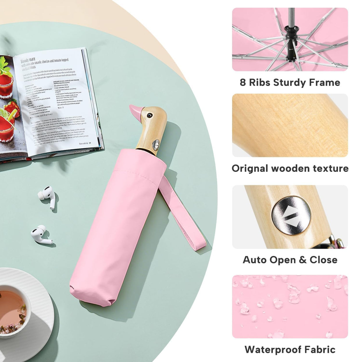 Cute Duck Umbrella Automatic, Compact Collapsible Travel for Adults & Kids