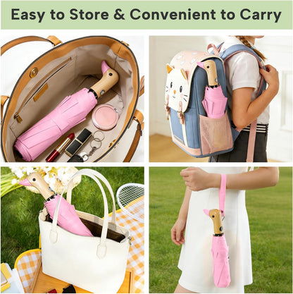 Cute Duck Umbrella Automatic, Compact Collapsible Travel for Adults & Kids