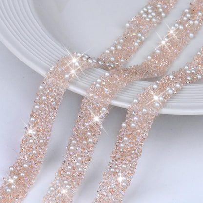 Self Adhesive Rhinestone Tape, 5 Rolls 5 Yards Bling Peach Crystal Ribbon, 0.47 Inch Wide Vibrant Rhinestone Strips for DIY Gifts & Home Decor