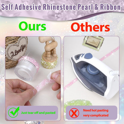 Self Adhesive Rhinestone Tape, 5 Rolls 5 Yards Bling Peach Crystal Ribbon, 0.47 Inch Wide Vibrant Rhinestone Strips for DIY Gifts & Home Decor