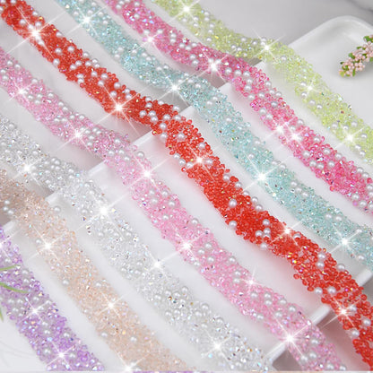 Self Adhesive Rhinestone Tape, 5 Rolls 5 Yards Bling Peach Crystal Ribbon, 0.47 Inch Wide Vibrant Rhinestone Strips for DIY Gifts & Home Decor
