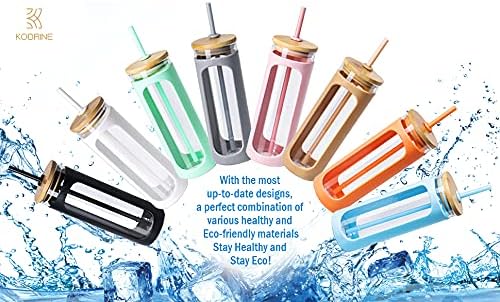 20oz Glass Water Tumbler with Straw and Lid, Bamboo Lids Water Bottle, Iced Coffee Cup Reusable, Wide Mouth Smoothie Cups with Protective Silicone Sleeve BPA FREE-Pink