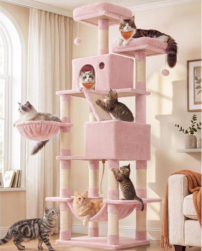 Feandrea Cat Tree, 81.1-Inch Large Cat Tower, Multi-Level Condo, Jelly Pink