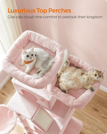 Feandrea Cat Tree, 81.1-Inch Large Cat Tower, Multi-Level Condo, Jelly Pink