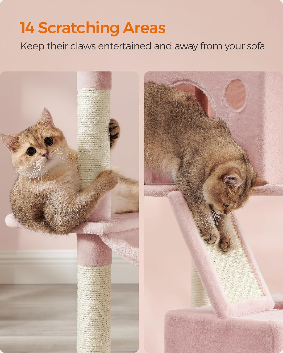 Feandrea Cat Tree, 81.1-Inch Large Cat Tower, Multi-Level Condo, Jelly Pink