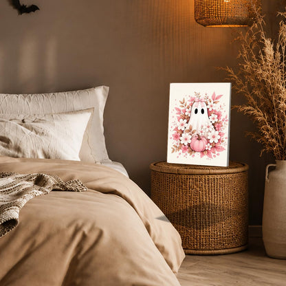 Halloween Ghost Wall Art, Pink Coquette Fall Floral Ghost Canvas Prints