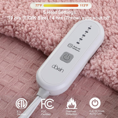 Pink Heated Blanket Electric Throw Waffle Fleece 50x60