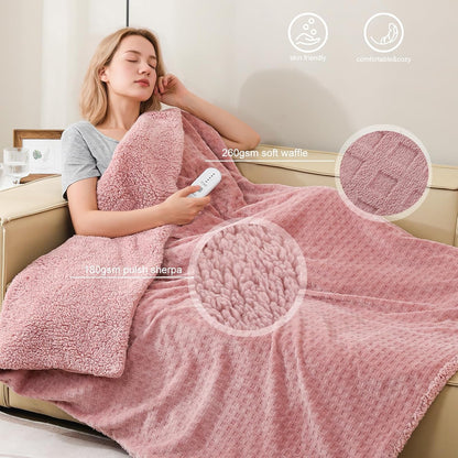 Pink Heated Blanket Electric Throw Waffle Fleece 50x60