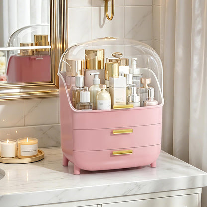 3-Tier Skincare Makeup Organizer with Lids, Pink
