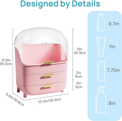 3-Tier Skincare Makeup Organizer with Lids, Pink