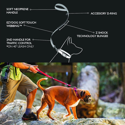 Zero Shock - Bungee Dog Leash, Shock Absorbing - 25-Inch, Pink Camo