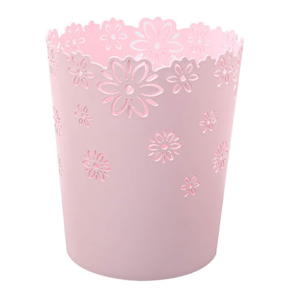 Wastebasket, Hollow Flower Shape Plastic Lidless Wastepaper Baskets Trash Can - M - Pink