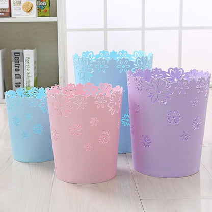 Wastebasket, Hollow Flower Shape Plastic Lidless Wastepaper Baskets Trash Can - M - Pink