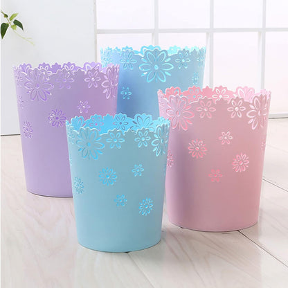 Wastebasket, Hollow Flower Shape Plastic Lidless Wastepaper Baskets Trash Can - M - Pink