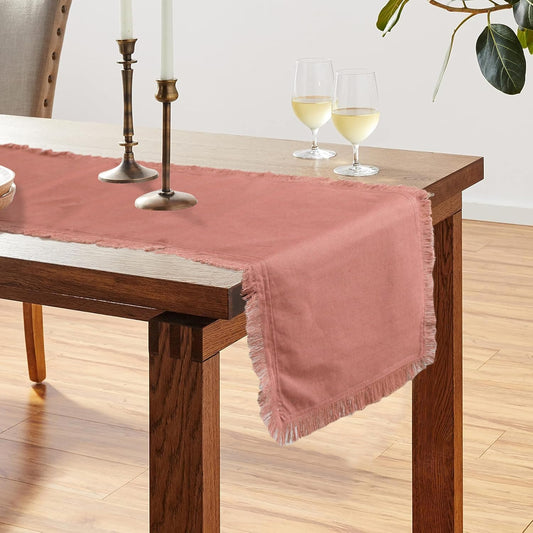 Natural Cotton-Linen Table Runner – Soft, Durable & Natural Blend Rustic Farmhouse Style for Dining Table, Weddings Bridal Shower Thanksgiving Christmas & Everyday Use (Blush)