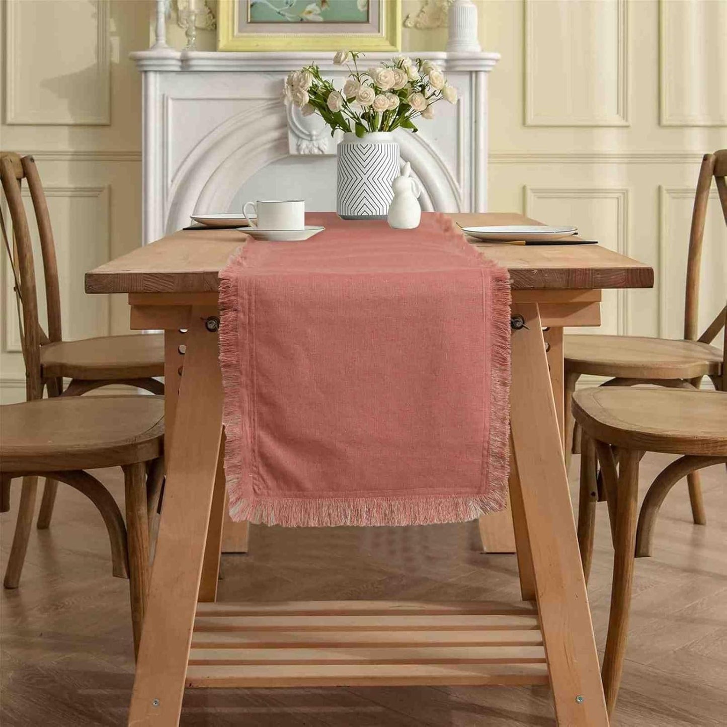 Natural Cotton-Linen Table Runner – Soft, Durable & Natural Blend Rustic Farmhouse Style for Dining Table, Weddings Bridal Shower Thanksgiving Christmas & Everyday Use (Blush)