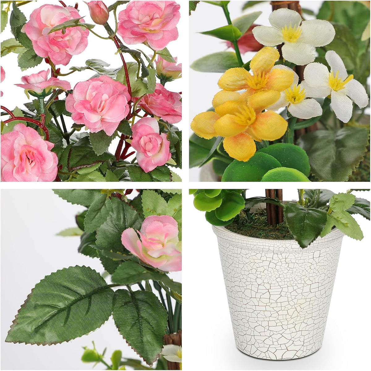 Artificial Plants & Flowers in Vase Pink Camellia Roses Faux Flower Plant Arrangement with Pot Fake Rose Flowers Home Decor Office Bathroom Shelf Desk Table Decoration