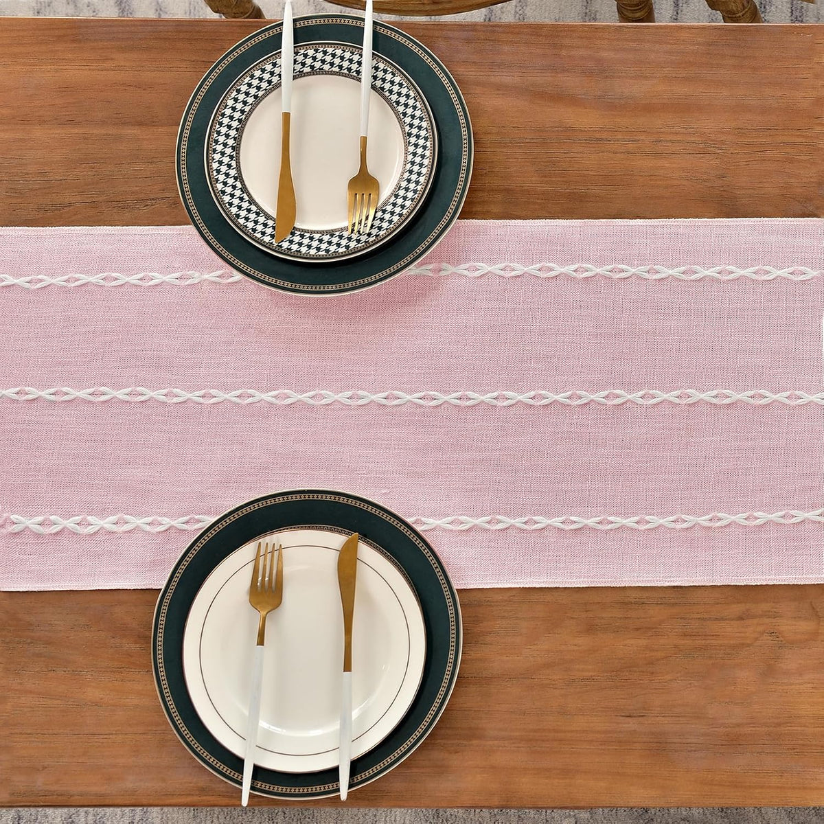 Rustic Linen Table Runner, Pink Table Runners 36 inches Long