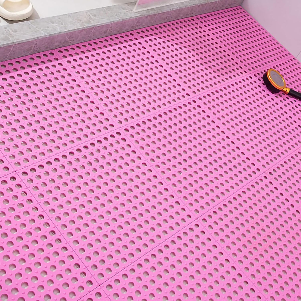 10Pcs Bath Tub Shower Mat, Suction Cup Floor Mats Anti Slip Plastic Mosaic Bath Mat Tub Bathroom Mats for Kitchen Bathroom (Pink)