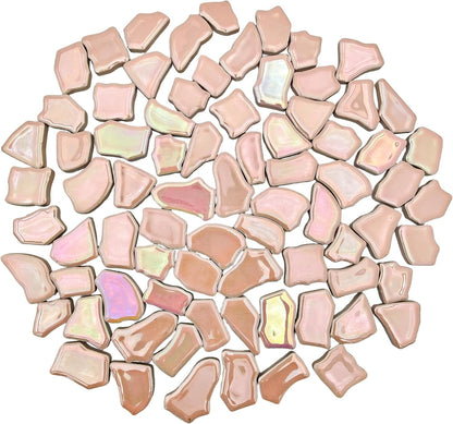0.68"-1.53" Irregular Ceramic Mosaic Tiles,500g/1.1lb Ceramic Mosaic Tiles for Crafts,Ceramics Mosaic Pieces for Home Decoration or DIY Crafts,Mosaic Making Supplies (Iridescent Pearl Pink)