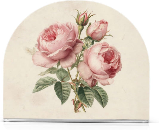 Pink Roses Vintage Napkin Holder Napkin Dispenser Acrylic Paper Tissue Storage for Kitchen Coffee Table 1 Pack