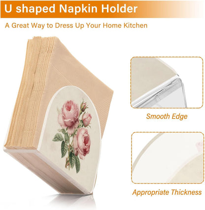 Pink Roses Vintage Napkin Holder Napkin Dispenser Acrylic Paper Tissue Storage for Kitchen Coffee Table 1 Pack