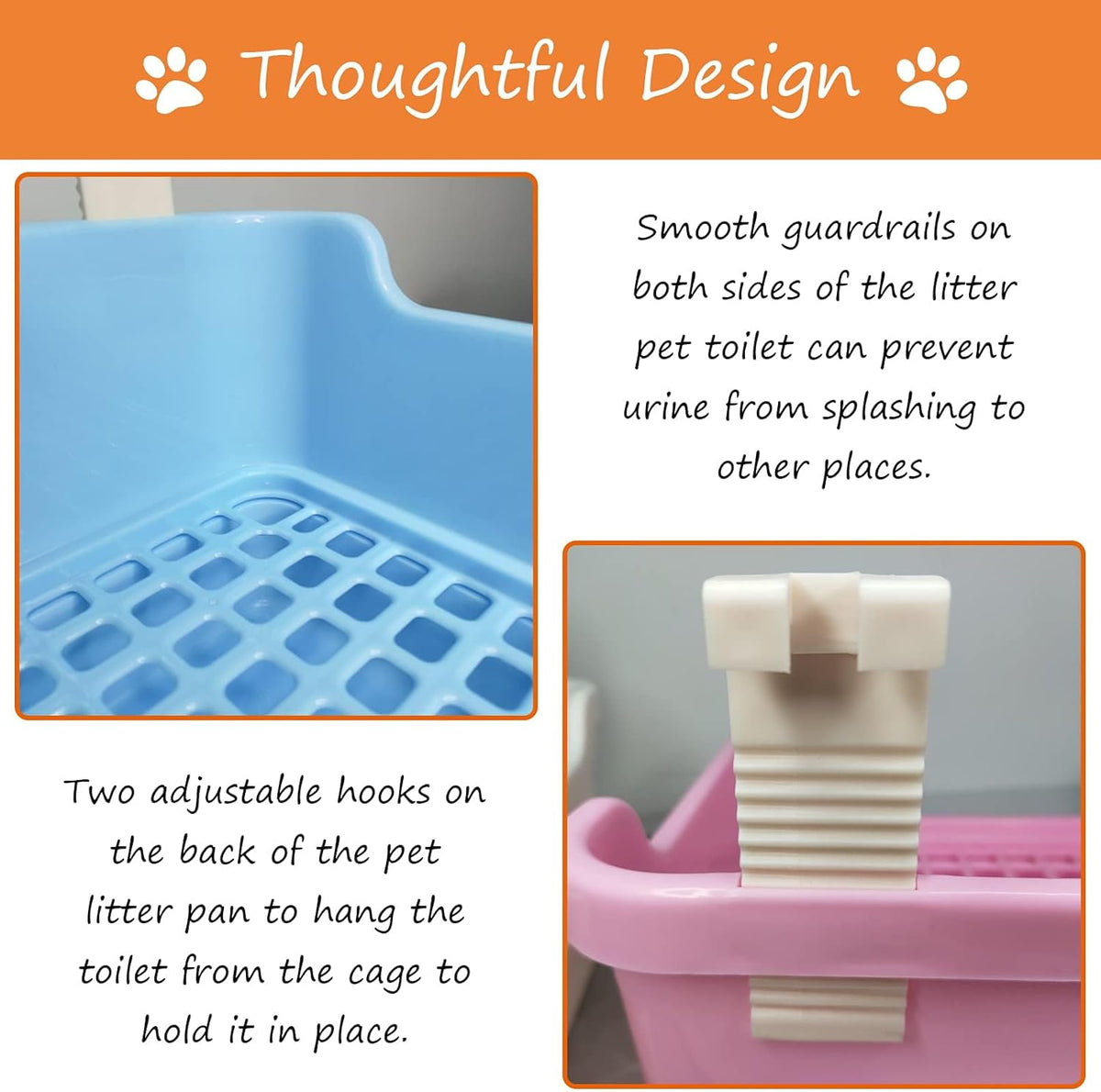 Large Rabbit Litter Box Deep Bunny Corner Toilet Box Double-Deck Small Animal Potty Trainer with Hooks for Adult Guinea Pig Chinchilla Ferret Chipmunk (Pink)