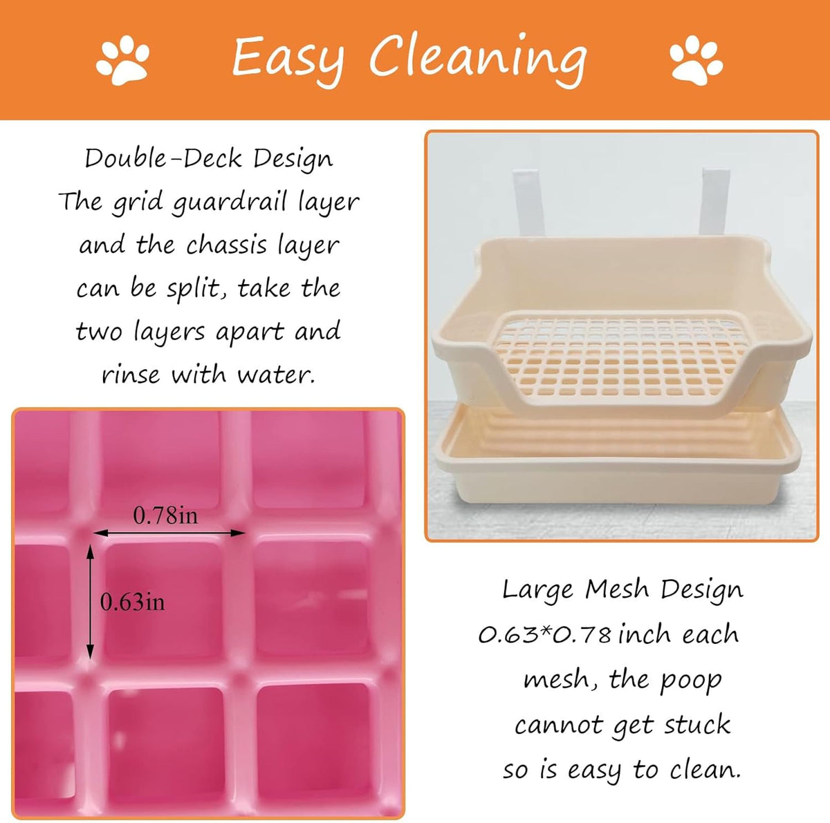 Large Rabbit Litter Box Deep Bunny Corner Toilet Box Double-Deck Small Animal Potty Trainer with Hooks for Adult Guinea Pig Chinchilla Ferret Chipmunk (Pink)