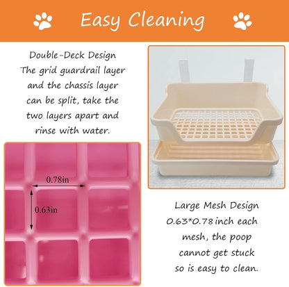 Large Rabbit Litter Box Deep Bunny Corner Toilet Box Double-Deck Small Animal Potty Trainer with Hooks for Adult Guinea Pig Chinchilla Ferret Chipmunk (Pink)