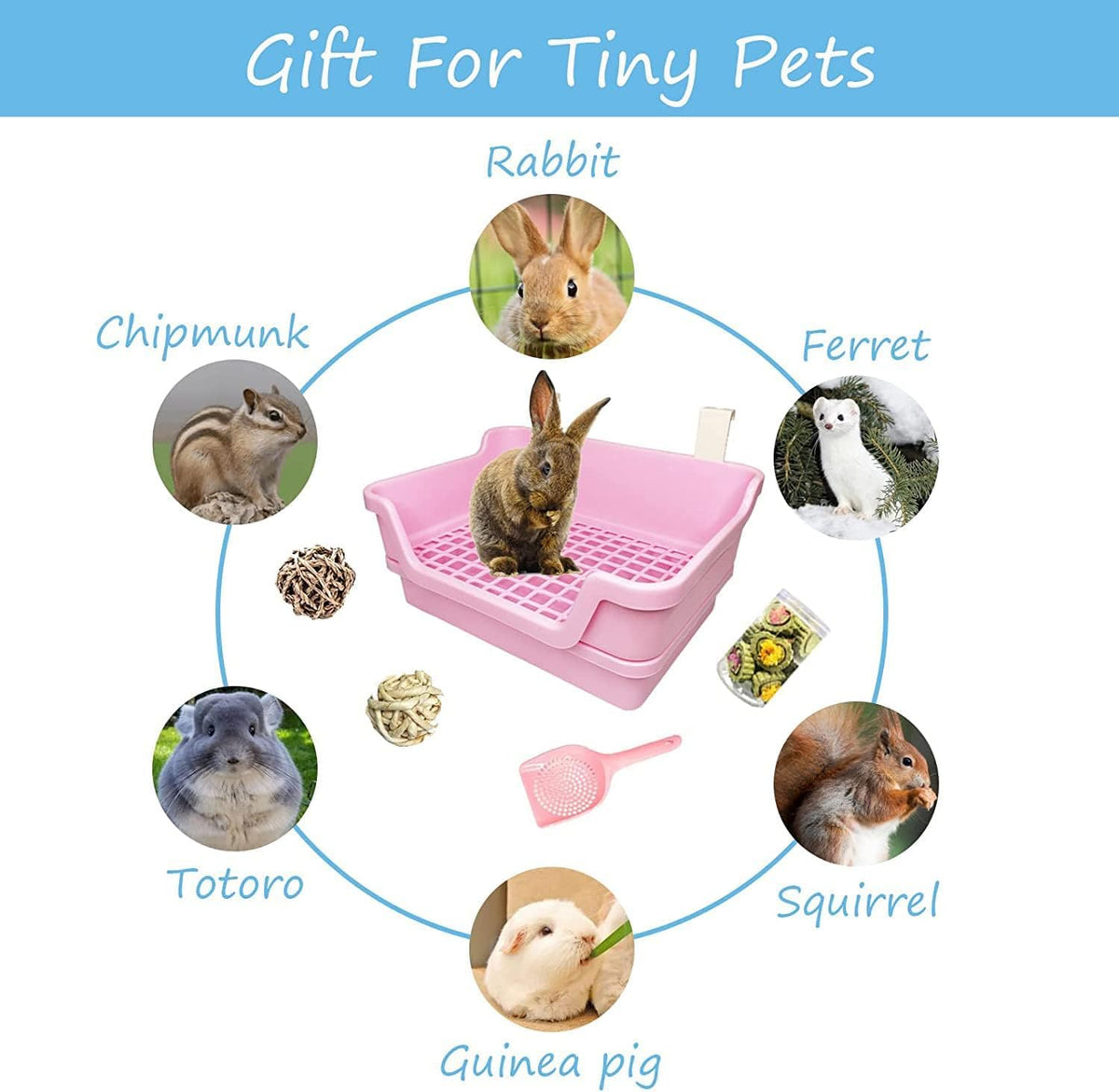 Large Rabbit Litter Box Deep Bunny Corner Toilet Box Double-Deck Small Animal Potty Trainer with Hooks for Adult Guinea Pig Chinchilla Ferret Chipmunk (Pink)