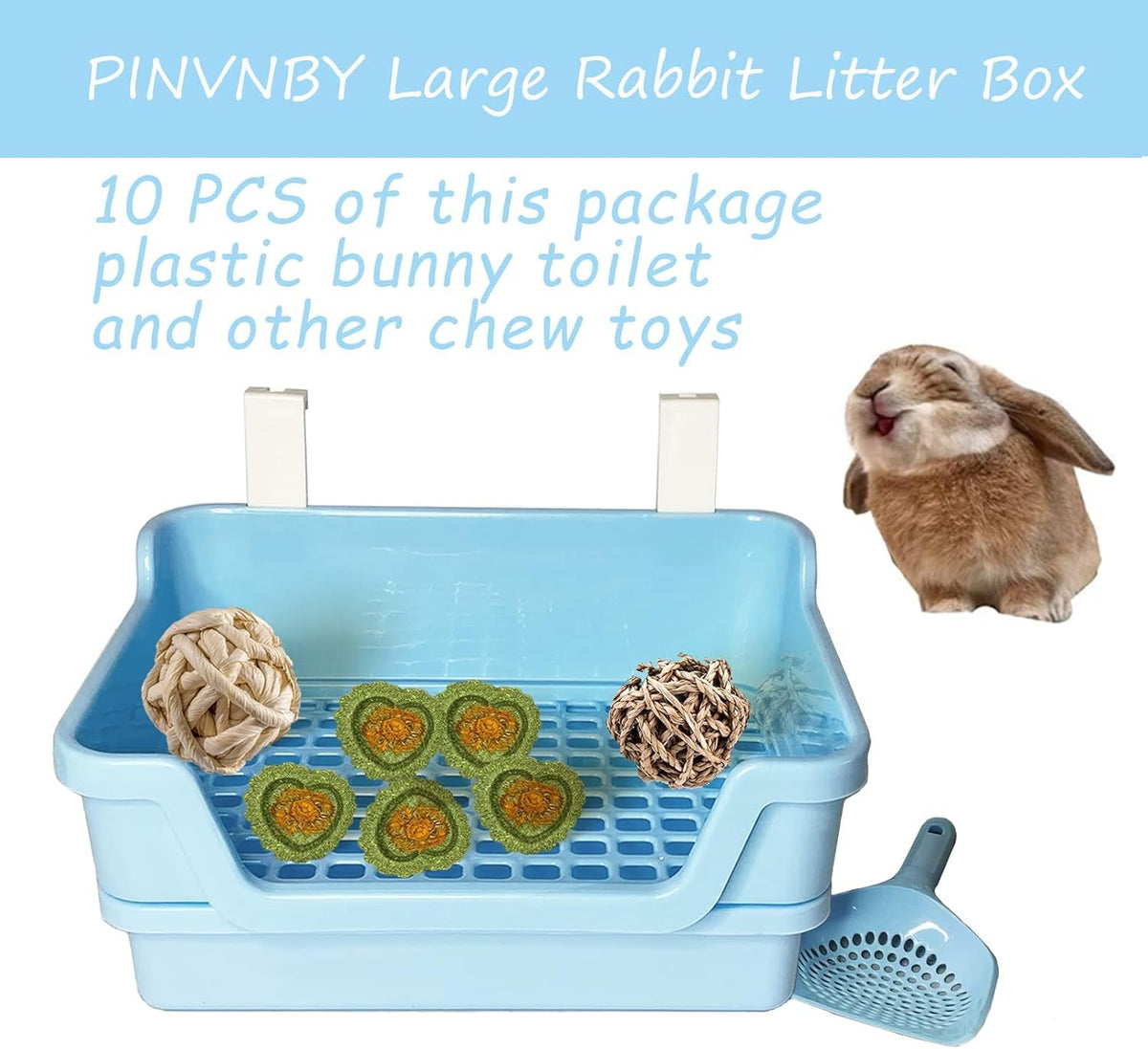 Large Rabbit Litter Box Deep Bunny Corner Toilet Box Double-Deck Small Animal Potty Trainer with Hooks for Adult Guinea Pig Chinchilla Ferret Chipmunk (Pink)