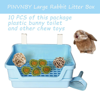 Large Rabbit Litter Box Deep Bunny Corner Toilet Box Double-Deck Small Animal Potty Trainer with Hooks for Adult Guinea Pig Chinchilla Ferret Chipmunk (Pink)