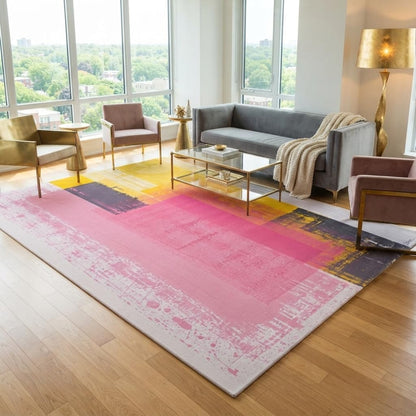 Pastel Pink Yellow Grey Modern Abstract Aesthetic Area Rug 4x6 Washable Soft Wool Art Decor Rug for Living Room Bedroom Diningroom Minimalist Nursery Dorm Room Home Office Indoor Carpet Mat