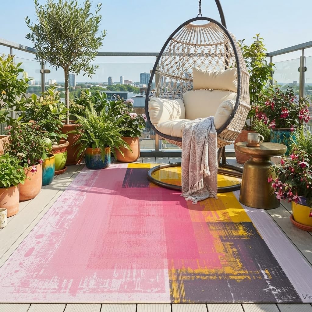 Pastel Pink Yellow Grey Modern Abstract Aesthetic Area Rug 4x6 Washable Soft Wool Art Decor Rug for Living Room Bedroom Diningroom Minimalist Nursery Dorm Room Home Office Indoor Carpet Mat