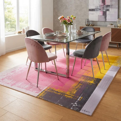 Pastel Pink Yellow Grey Modern Abstract Aesthetic Area Rug 4x6 Washable Soft Wool Art Decor Rug for Living Room Bedroom Diningroom Minimalist Nursery Dorm Room Home Office Indoor Carpet Mat
