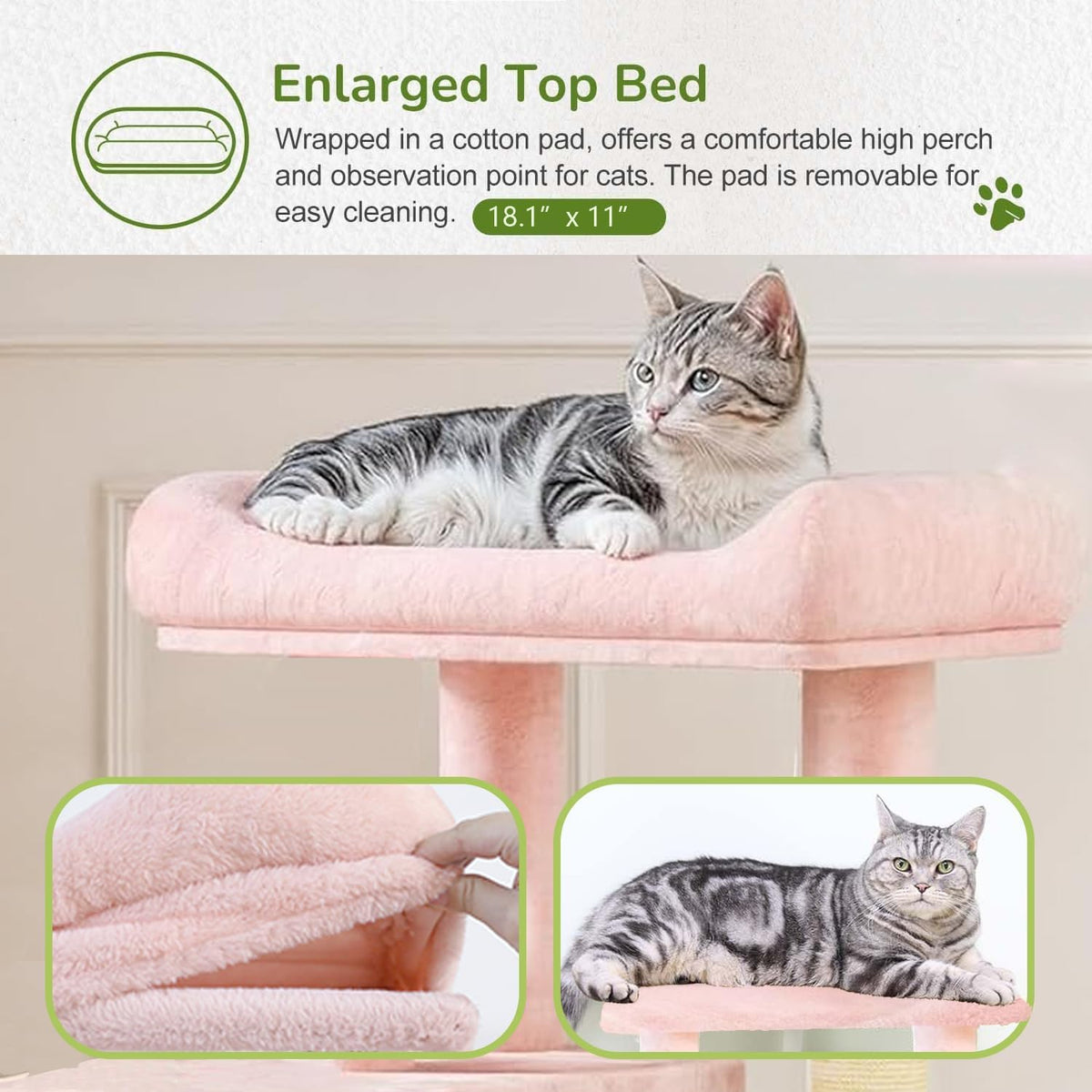 68 Inches Multi-Level Large and Tall Cat Tree Tower for Indoor Cats/Removable Pad/Cat Condo/Sisal Scratching Posts/Hammock/Cat Activity Center/Wide Base Pink