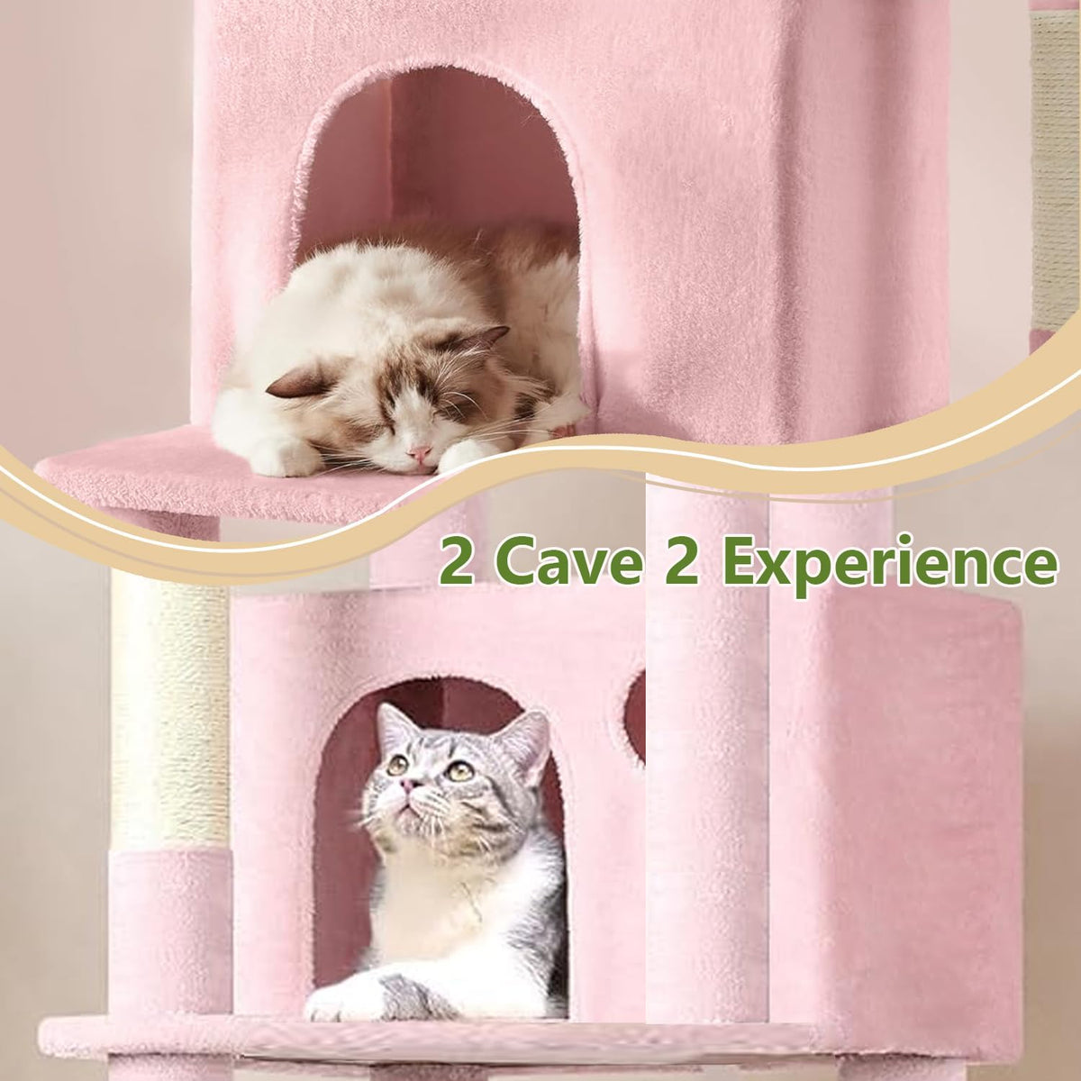 68 Inches Multi-Level Large and Tall Cat Tree Tower for Indoor Cats/Removable Pad/Cat Condo/Sisal Scratching Posts/Hammock/Cat Activity Center/Wide Base Pink
