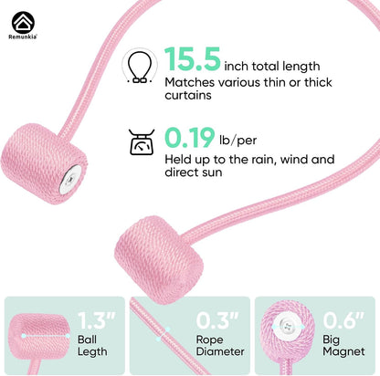 Magnetic Curtain Tiebacks 6 Pack, Tiebacks with Strong Magnet for Outdoor Curtains - Pink