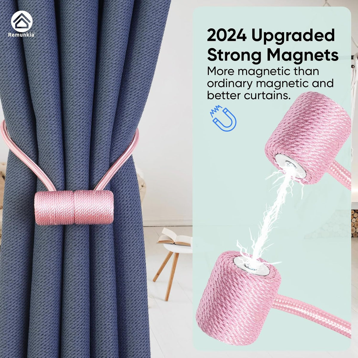 Magnetic Curtain Tiebacks 6 Pack, Tiebacks with Strong Magnet for Outdoor Curtains - Pink