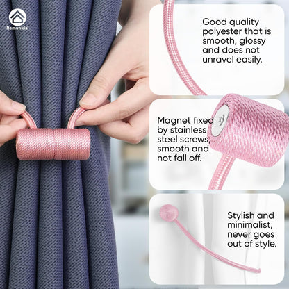 Magnetic Curtain Tiebacks 6 Pack, Tiebacks with Strong Magnet for Outdoor Curtains - Pink